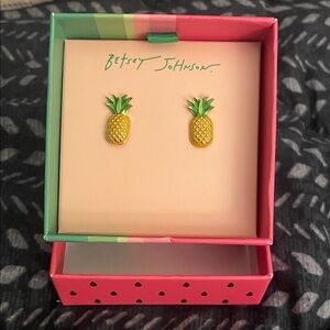 Betsey Johnson Green and Gold Pineapple Stud Earrings
